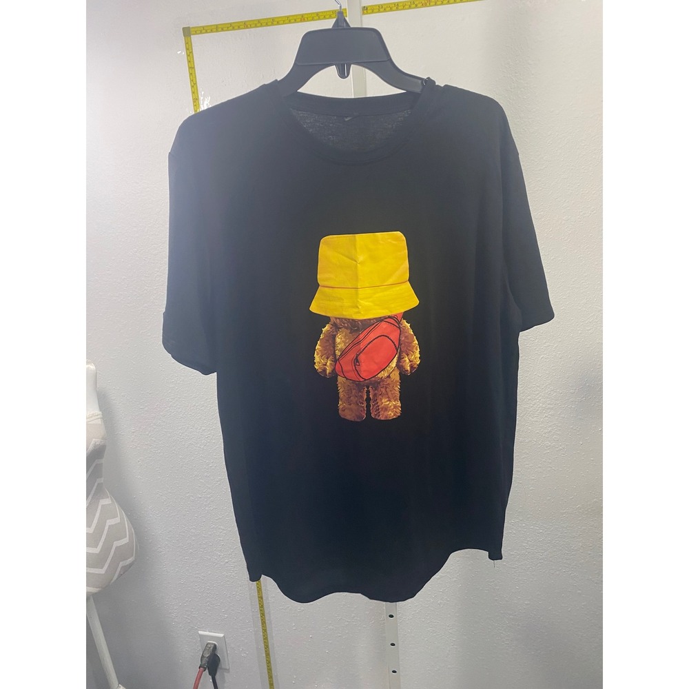 Black Graphic T-Shirt Teddy Bear Yellow Bucket Hat Red Bag Streetwear‎ Tee